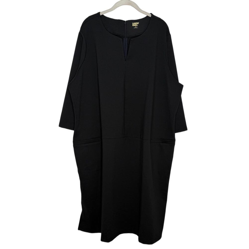 Lands End Womens Black Ponte 3/4 Sleeve V Neck Dress Plus Size 24